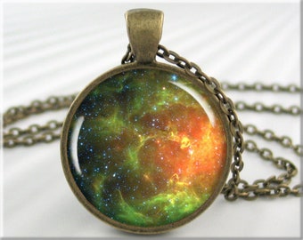 Hubble Nebula Pendant, Space Charm, Hubble Telescope Picture, Photo Jewelry, Nebula Necklace, Gift Under 20, Round Bronze, Space Gift 621RB