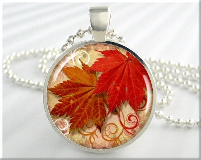 Leaf Art Pendant Resin Jewelry Red Autumn Leaves Necklace Etsy