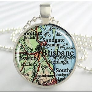 Colgante con el mapa de Brisbane, dije de resina, collar con el mapa de Brisbane, Australia, joya con imagen, plata redonda, regalo por menos de 20, dije de mapa 702RS