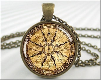 Compass Face Pendant, Nautical Necklace, Resin Jewelry, Nautical Charm, Gift Under 20, Round Bronze, Nautical Gift 392RB