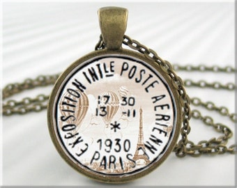 Paris Postmark Necklace, Paris France, Postal Mail Jewelry, Travel Pendant, Resin Charm, Round Bronze, Gift Under 20, Travel Gift 554RB