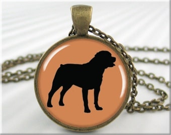 Rottweiler Dog Silhouette Pendant, Resin Charm, Dog Necklace, Pet Dog Charm, Round Bronze, Gift For Dog Lover 633RB