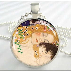 Klimt Mother Child Art Pendant, Gustav Klimt Mother and Child Necklace, Picture Jewelry, Vintage Art Charm, Gift For Mother 114RS