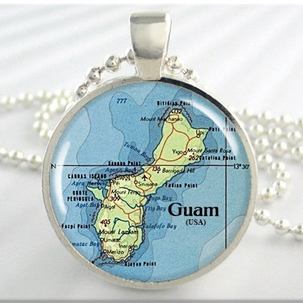 Ciondolo mappa di Guam, gioielli illustrati fatti a mano, fascino in resina dell'isola del Pacifico tropicale, mappa dell'isola di Guam, regalo sotto i 20 741RS