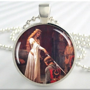 Leighton Accolade Pendant, Resin Charm, Edmund Leighton The Accolade, Art Necklace, Resin Jewelry, History Lover Gift, Round Silver 301RS