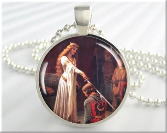 Leighton Accolade Pendant, Resin Charm, Edmund Leighton The Accolade, Art Necklace, Resin Jewelry, History Lover Gift, Round Silver 301RS