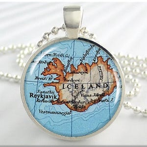 Pendentif carte de l'Islande, Reykjavik, collier carte de l'Islande, pendentif photo, argent rond, cadeau de moins de 20 ans, cadeau de voyage 698RS