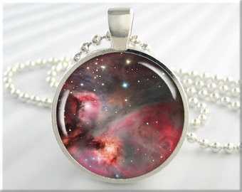 Orion Nebula Necklace, Picture Pendant, The Orion Space Nebula, Resin Charm, Round Silver, Space Geek Gift, Hubble Picture 407RS