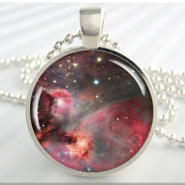 Orion Nebula Necklace, Picture Pendant, The Orion Space Nebula, Resin Charm, Round Silver, Space Geek Gift, Hubble Picture 407RS