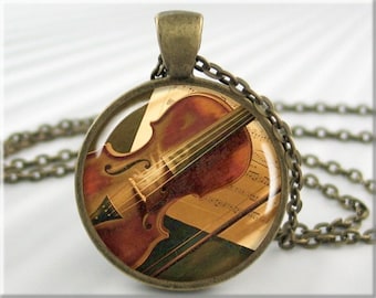 Violin Art Necklace, Resin Pendant, Violin Jewelry, Violinist Gift, Musician Jewelry, Orchestra Gift, Music Art, Gift For Musician 558RB