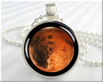 Mars Jewelry Charm, Planet Necklace, Martian Space Charm, Gift For Space Geek, Mars Charm, Gift Under 20, Round Silver 725RS