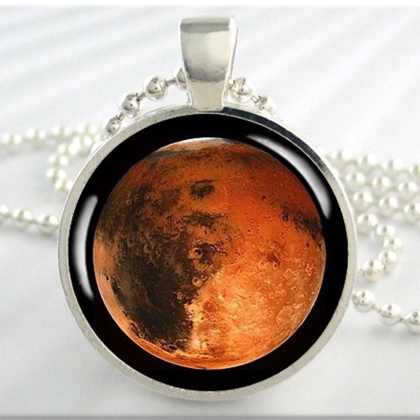 Mars Jewelry Charm, Planet Necklace, Martian Space Charm, Gift For Space Geek, Mars Charm, Gift Under 20, Round Silver 725RS