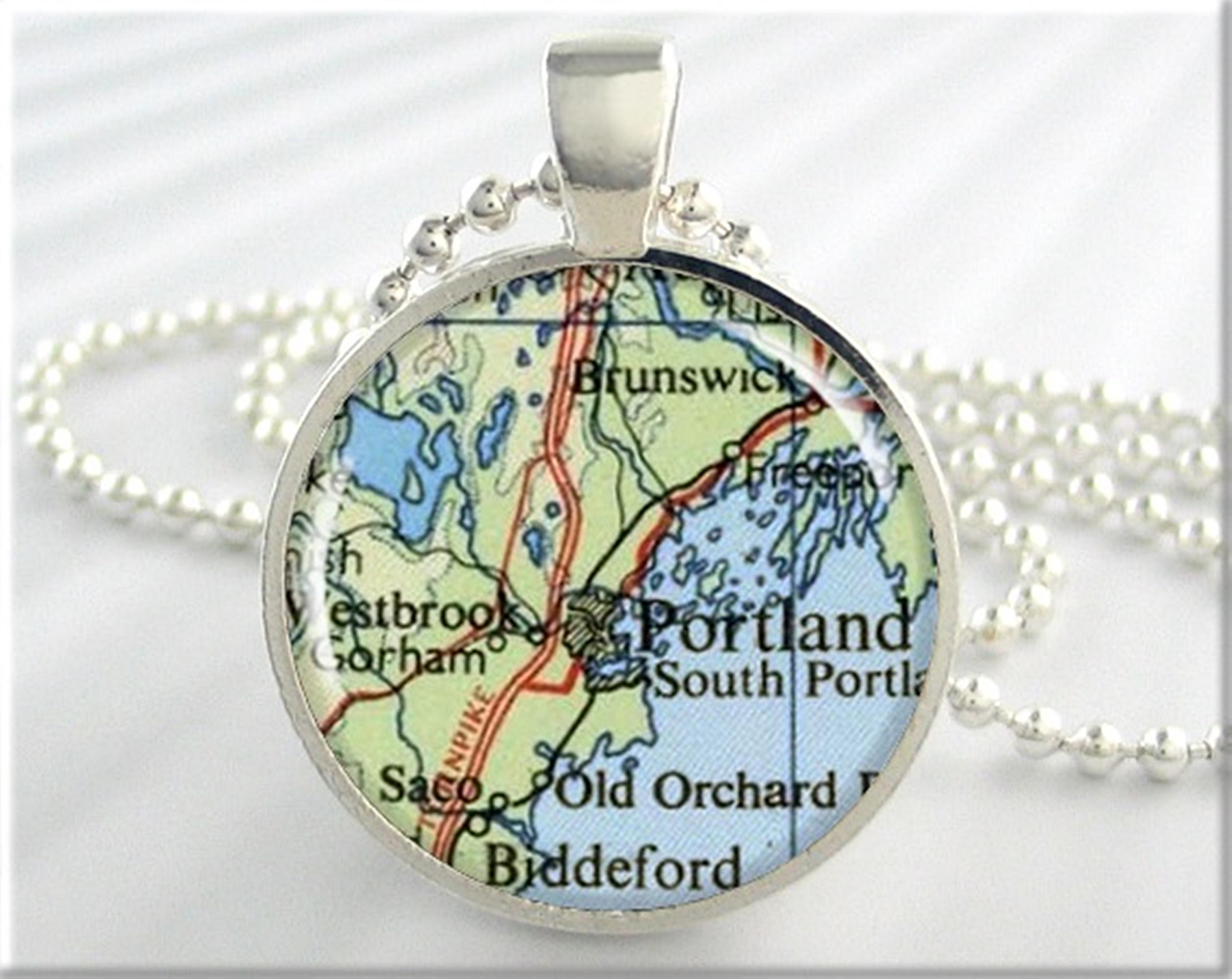 Portland Charm Vintage Portland Maine Map Pendant Necklace, Resin Charm 433RS - Etsy