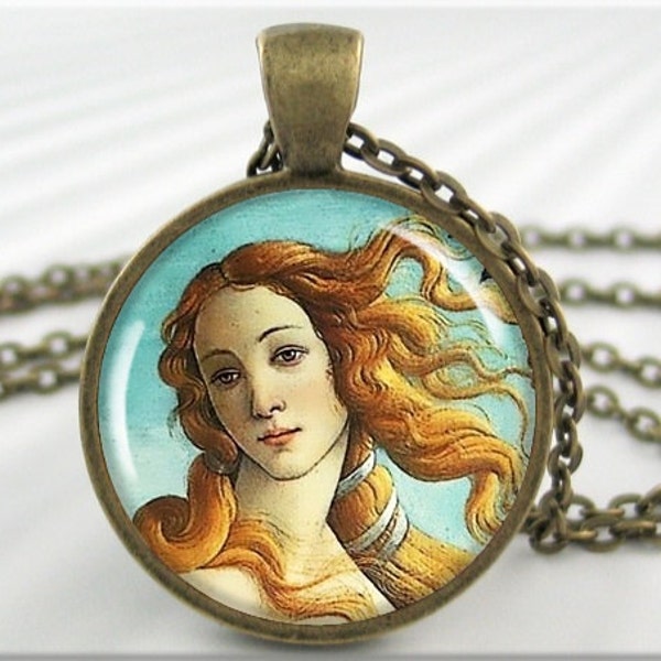 Collier Botticelli Venus, Naissance de Vénus, Pendentif d’art, Charme en résine, Bronze rond, Cadeau de moins de 20 ans, Cadeau d’art, Art classique 369RB