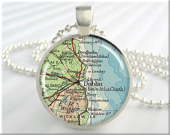 Dublin Map Pendant, Resin Charm, Dublin Ireland Map Necklace, Picture Jewelry, Gift Under 20, Vacation Gift, Irish Gift 767RS