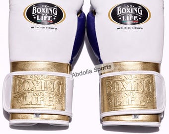 Luvas de boxe White Gold para treino e sparring | Equipamento de couro sintético para MMA e Muay Thai