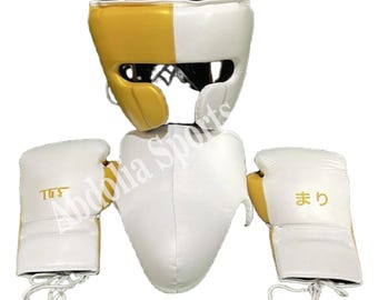 ホワイトゴールド ボクシングギアセット | グローブ、ヘッドギア、股間ガード トレーニングキット