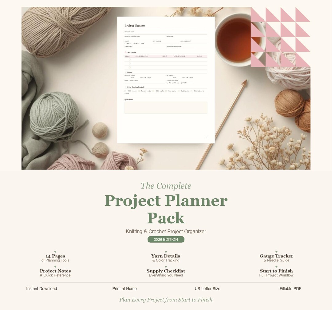 Knitting Project Planner Printable | Crochet Project Tracker PDF | Yarn ...