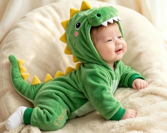 Personalized Dinosaur Baby Costume Onesie, Embroidered Name, Baby Halloween Outfit