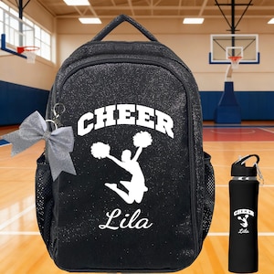 Glitter Cheerleader Rugzakken, Gepersonaliseerde Geborduurde Naam, Strik Sleutelhanger, Cadeau voor Cheerleader Team