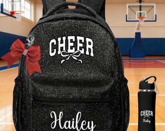 Mochilas de animadora con purpurina, nombre bordado personalizado, llavero con lazo, regalo para el equipo de animadoras