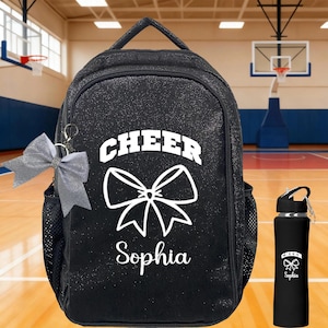 Zainetti da cheerleader con glitter, nome personalizzato ricamato, portachiavi con fiocco, regalo per la squadra di cheerleader