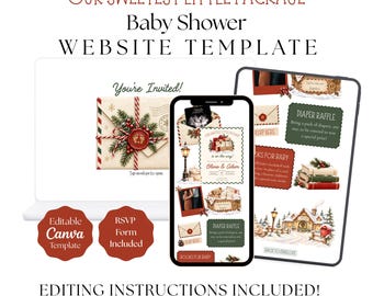 Our Sweetest Little Package From The North Pole Baby Shower Website Invitation | Christmas Baby Shower Canva Template (Digital Download)