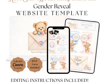 We Can Bearly Wait Gender Reveal Website Template | He or She Gender Reveal Digital Invitation