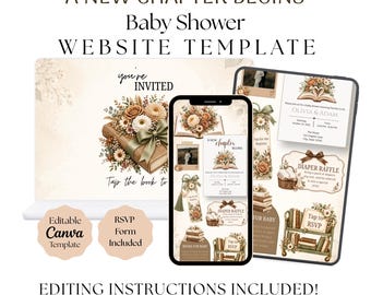 A New Chapter Begins Baby Shower Invitation with RSVP Feature | Neutral Baby Shower Website Template