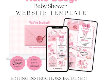Hello Baby Baby Shower Website Invitation | Pink Editable Baby Shower Template (Digital Download)