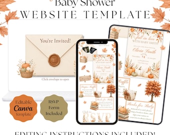 Fall in Love Baby Shower Invitation Template | Autumn Pumpkin Website Invite (Canva)