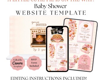 A Little Cutie Pie Is On The Way Baby Shower Invitation | Pink Autumn Fall Canva Website Template