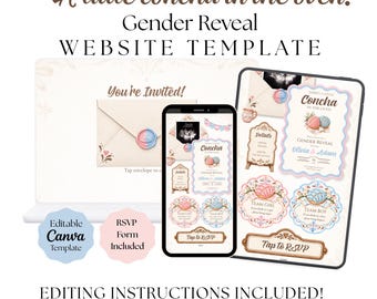 There's A Little Concha In The Oven Gender Reveal Invitation | Pan Dulce Baby Reveal | Pink Blue Concha Canva Website Template