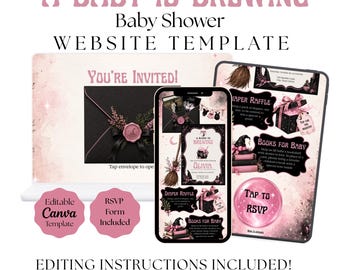 A Baby Is Brewing Halloween Baby Shower Website Invitation With RSVP | Pink Witch Themed Baby Shower Template (Digital Download)