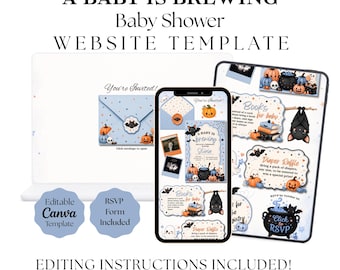A Baby Is Brewing Halloween Baby Shower Invitation Template with RSVP Link | Canva Invitation Website