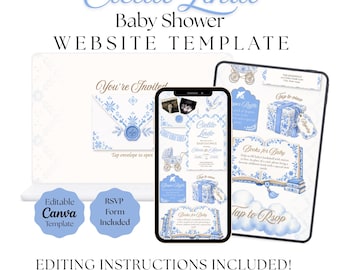 Cielito Lindo Baby Shower Invitation Template | Blue Talavera Baby Shower Canva Invite (Digital Download)