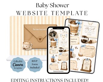A Baby Is Brewing – Coffee Blue Baby Shower Website Invitation (Digital Download)