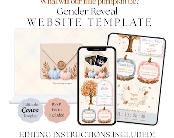 Little Pumpkin Gender Reveal Invitation | Fall Pink and Blue Pumpkin Digital Invite Template (Digital Download)