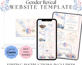 Cielito Lindo Gender Reveal Invitation Template | Talavera Baby Shower | Pink & Blue Canva Invite (Digital Download)