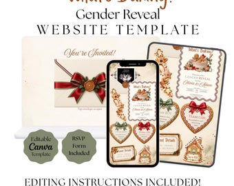 What’s Baking Gender Reveal Invitation, Christmas Gingerbread Gender Reveal, Holiday Baby Reveal, Editable Canva Website Invitation