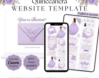 Lilac Floral Quinceañera RSVP Website Template | Editable Canva Invitation (Digital)
