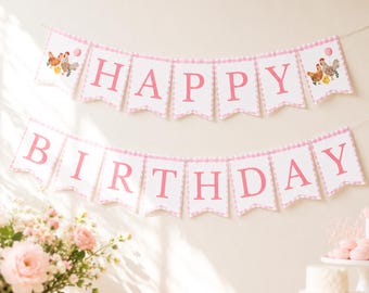 Little Chick Birthday Banner, 2nd Birthday Party Decorations, Pink Gingham Farm Birthday Banner, Printable Birthday Banner, Digital Download