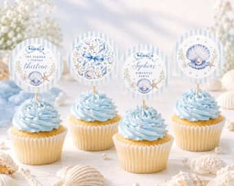 The Summer I Turned Thirteen Cupcake Toppers, Coastal Coquette Birthday Party Decorations, Beach Birthday Printable, Editable Canva Template