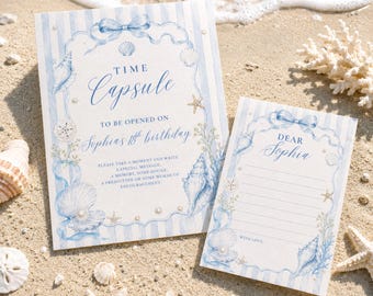 Coastal Coquette 13th Birthday Time Capsule, Letter to Future Self, Beach Birthday Message Cards, Memory Keepsake Activity
