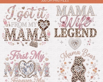 Mama Leopard Diamond PNG, Mother's Day Shirt Design, Mama Bear (Digital Download)