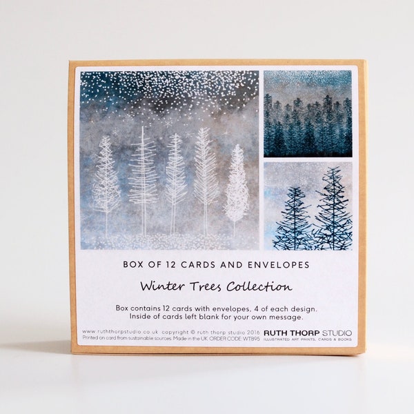 Box of 12 Small Notecards - Winter Trees Collection - Christmas - Snow