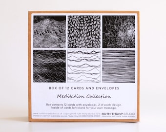 Box of 12 Small Notecards - Meditation Collection - Monochrome