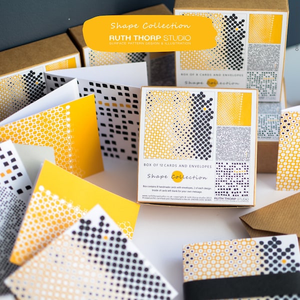 Formas de venta tarjetas colección caja de 12 ilustrado tarjetas negras, blancas y amarillo