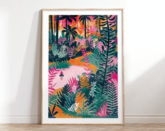 Paradise Found Art Print: A4, A3, A2, A1 | bright and colourful home interior, jungle swimming, tropical