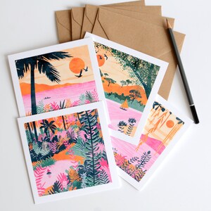 Individual Large Cards: Paradise Collection  |  tropical, colourful, summer adventure, jungle, pink green orange, sailing